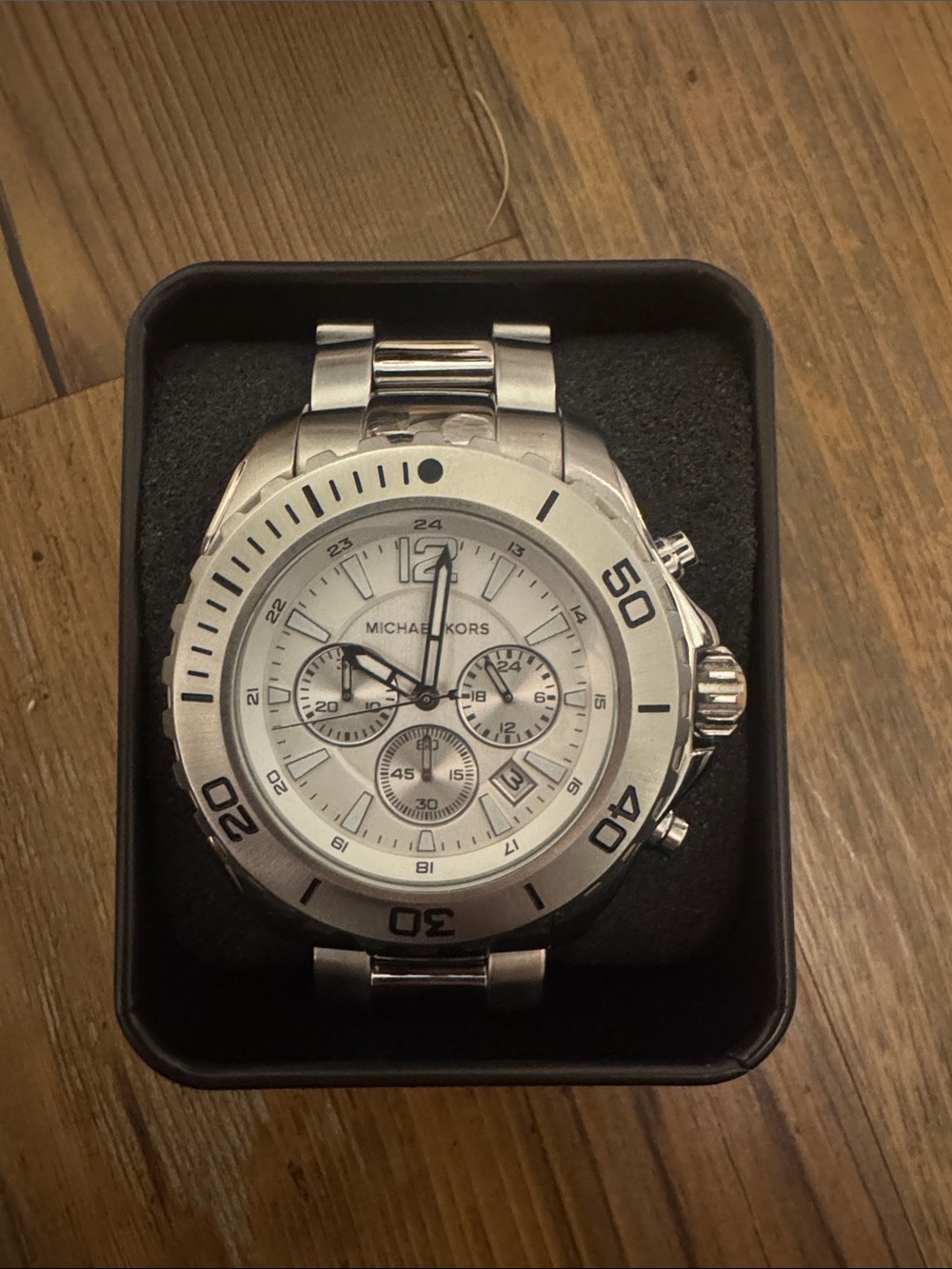 Michael Kors Silver and Black Men's Chronograph Bracelet Watch